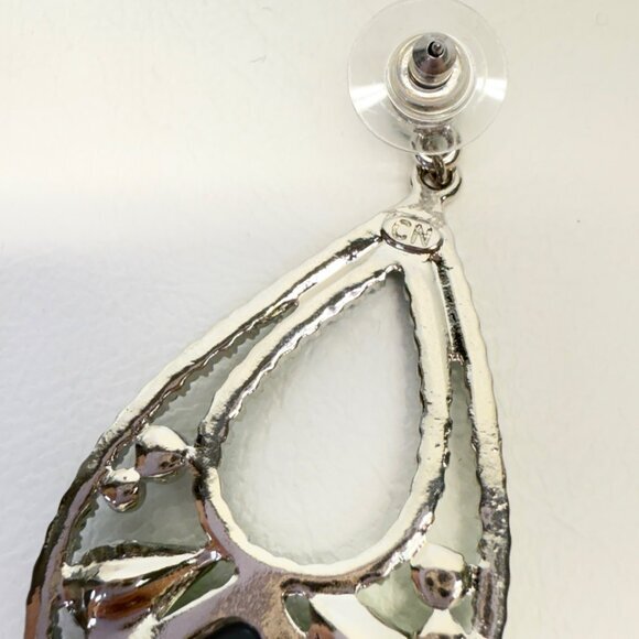 Roberta Chiarella Earrings Teardrop‎ Green Stones Signed Silver Tone Statement - Picture 10 of 10